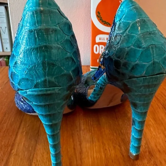 Alexrandre Birman Multi Blue Snakeskin Heels, Size 9.5 - Picture 3 of 9